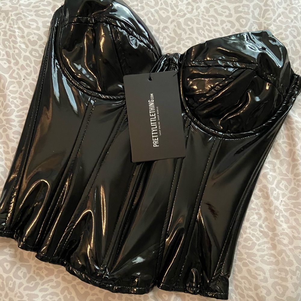Petite Black Vinyl Corset Top